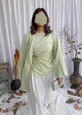 lava silk short pleated top with flowy pants